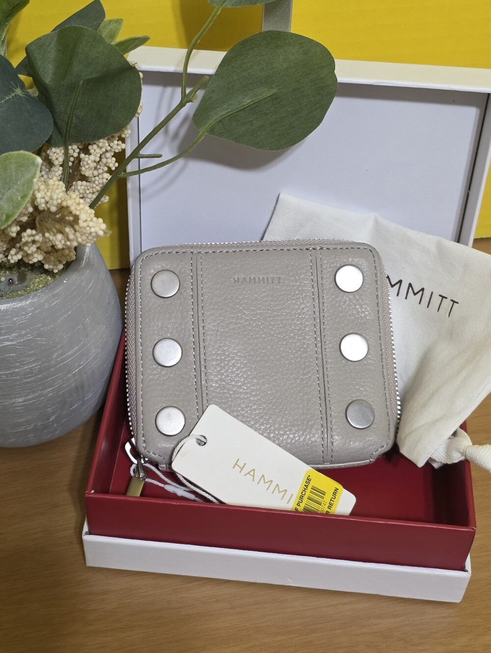 Hammitt 5 North Paved Grey Silver Hardware Pebbled Leather Wallet